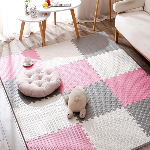 SIGNATRON Puzzle Flooring || Kids Interlocking Play mat || Shop Floor Mat || Kitchen Floor Mat || Pet Mat ||12 MM Thick (6 Tiles - 24 Square Feet, Grey - Pink - White) - Image 2
