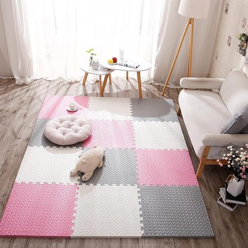 SIGNATRON Puzzle Flooring || Kids Interlocking Play mat || Shop Floor Mat || Kitchen Floor Mat || Pet Mat ||12 MM Thick (6 Tiles - 24 Square Feet, Grey - Pink - White) - Image 4