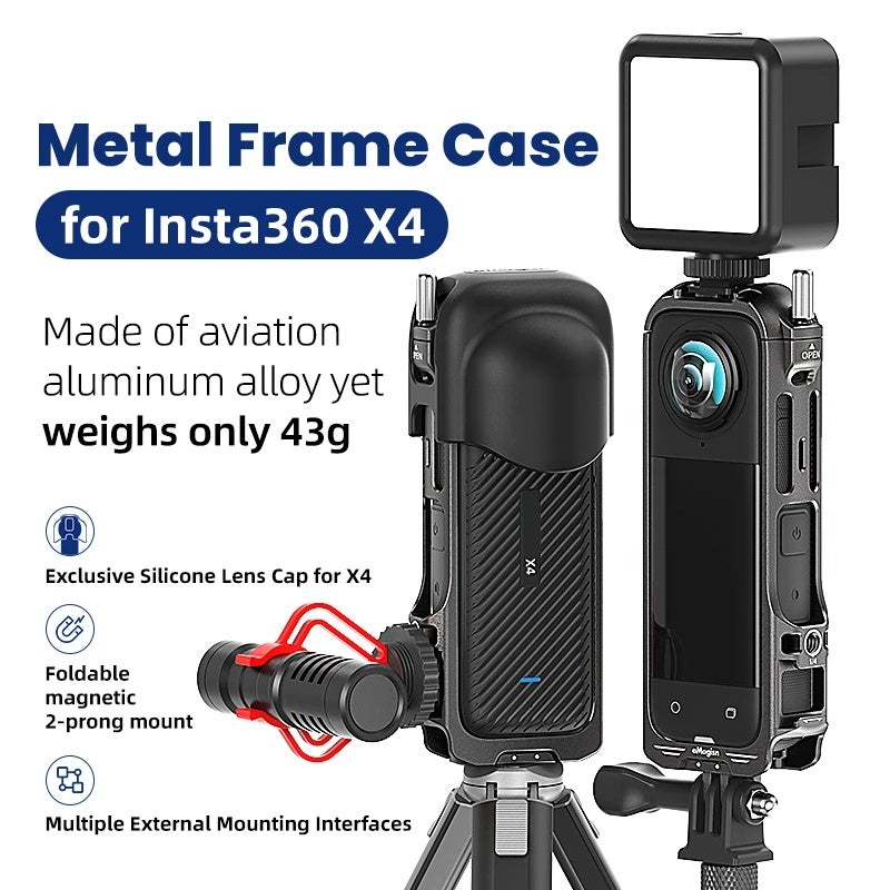 إطار ألومنيوم لـ Insta360 X4 مع واجهة مخلب قابلة للطي مغناطيسية وغطاء عدسة سيليكون - Image 1
