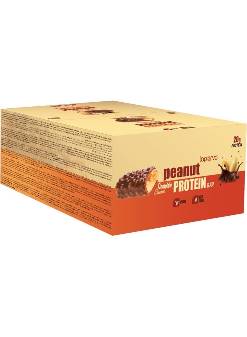 Laperva بار بروتين الفول السوداني - نكهة الشوكولاتة والكراميل - 20 جرام بروتين، منخفض الكربوهيدرات ومناسب لنظام الكيتو الغذائي، نباتي، محلى بمحليات طبيعية - علبة من 12 قطعة - Image 1