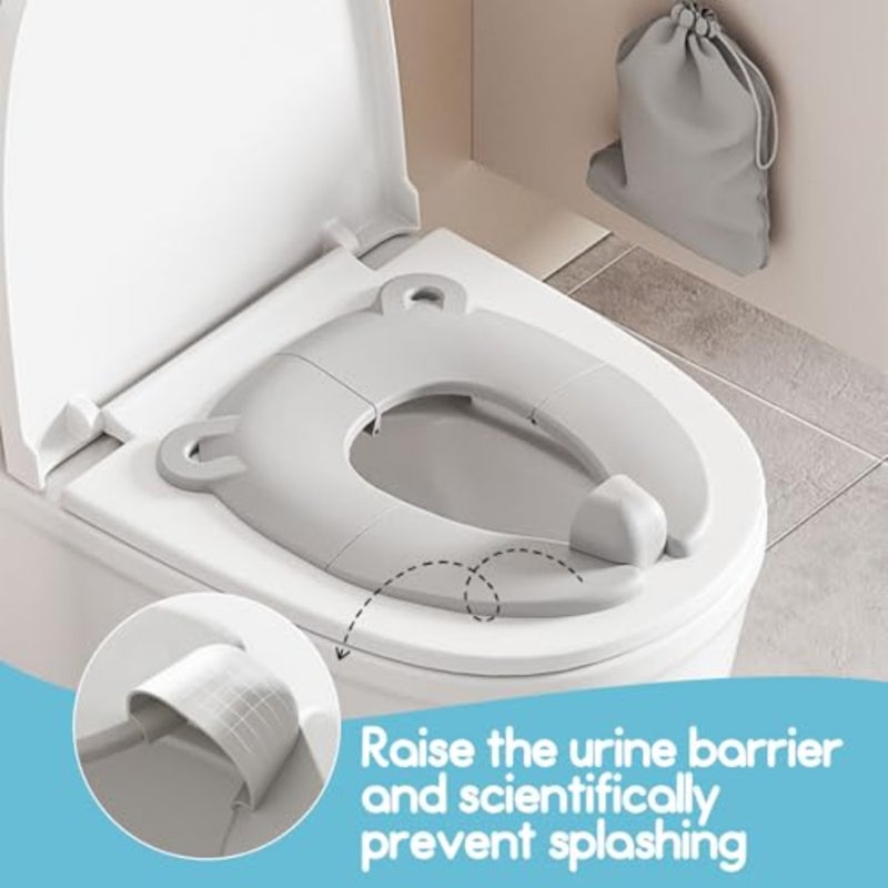 Foldaway Travel Potty Training Seat with Storage Bag, Portable Non-Slip Toilet Trainer with Splash Guard for Toddlers, Travel Potty Seat for Toddler and Kid Fits Round and Oval Toilets, Non-Slip Suction - Image 2