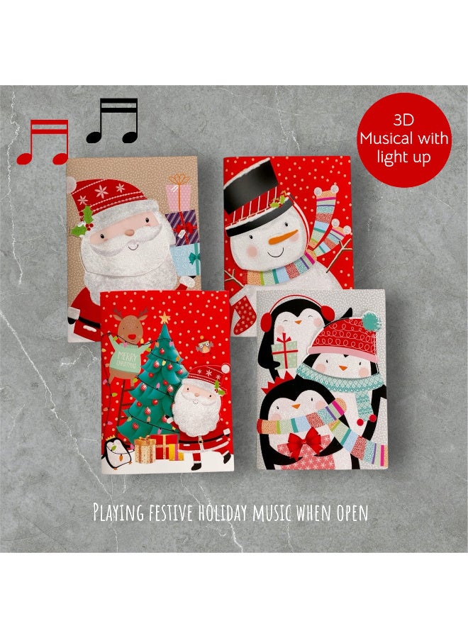3D Musical Christmas Card with Red Envelope Light Up, Large Merry Xmas Greeting Message, Jingle Bells Sound for Kids Children him her Girls Boys, Snowman - Image 3
