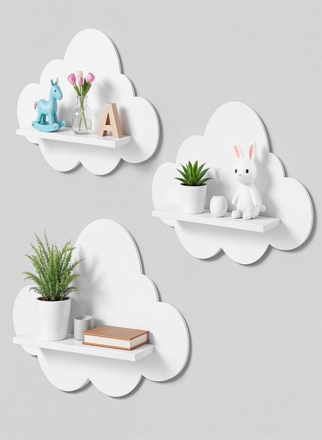 AojSup 3 Pcs Floating Cloud Shelves for Wall White Wavy Small Floating Shelves for Bathroom Living Room Bedroom Corner Nursery Decor - Image 1