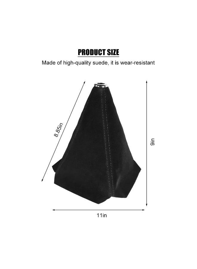 Chabeia Car Shift Boot Cover, suede Shift Knob Dust Cover, Manual/Auto Shifter Boot Sleeve Replacement, Handbrake Gaiter Boot Dust Cover Car Interior Accessories (Black with blue stitching) - Image 3