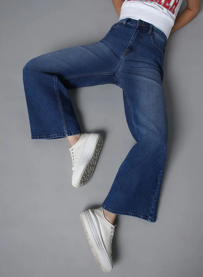 HIGH STAR High Rise Dark Wash Wide Leg Jeans by Styli