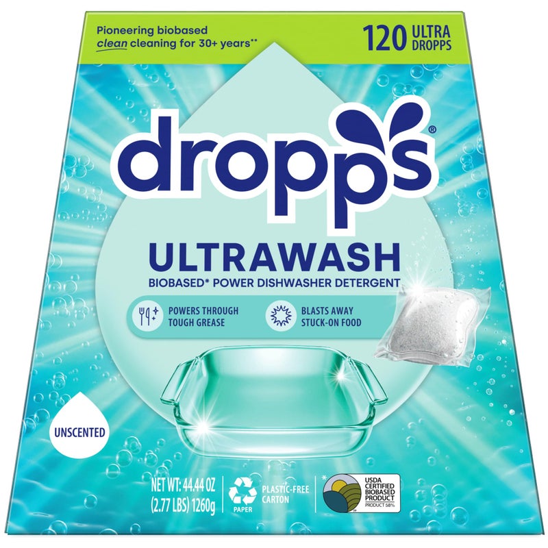 Dropps UltraWash Dishwasher Pods, Unscented (120 Count) - Biobased Power Deep Clean Dishwasher Detergent Tablets for Sparkling Shiny Dishes - No Rinse Aid or Pre-Wash Needed - Dishwashing Pods - Image 2