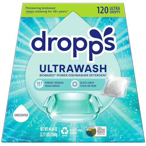 Dropps UltraWash Dishwasher Pods, Unscented (120 Count) - Biobased Power Deep Clean Dishwasher Detergent Tablets for Sparkling Shiny Dishes - No Rinse Aid or Pre-Wash Needed - Dishwashing Pods - Image 1
