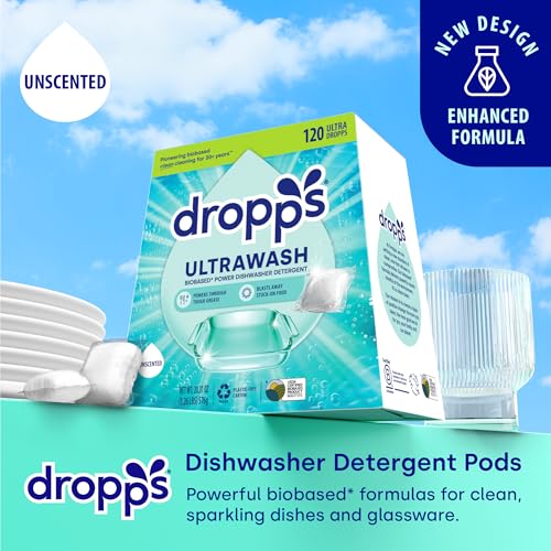 Dropps UltraWash Dishwasher Pods, Unscented (120 Count) - Biobased Power Deep Clean Dishwasher Detergent Tablets for Sparkling Shiny Dishes - No Rinse Aid or Pre-Wash Needed - Dishwashing Pods - Image 3