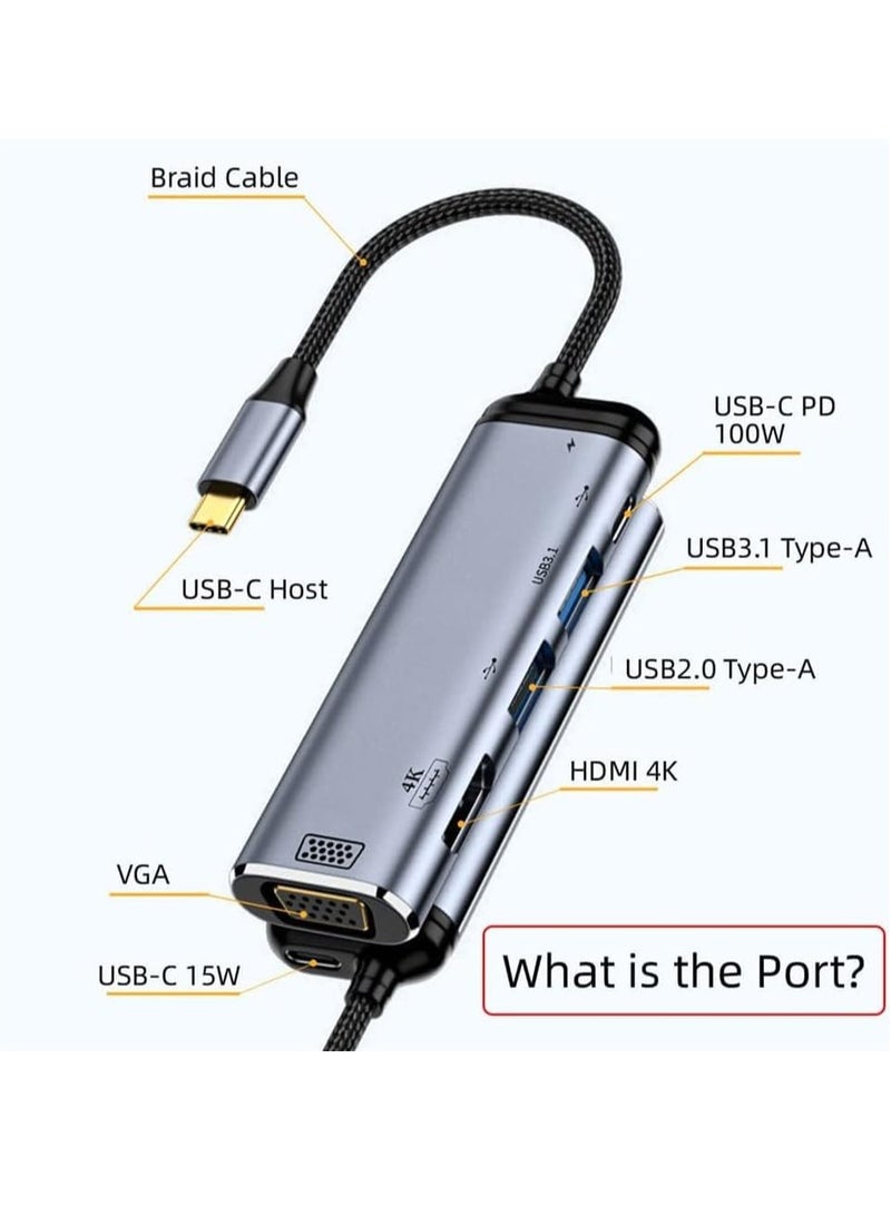 Barakah USB-C Type C to HDMI VGA Dual USB 3.0 HUB Converter HDTV Multiport Adapter 4K 60hz 1080p with Female PD 100W Power Port - Image 4