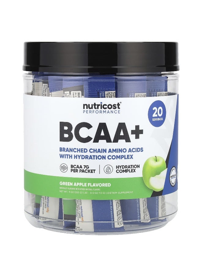 Nutricost, Performance, BCAA+, Green Apple, 20 Packets, 0.5 oz (13 g) Each - Image 1