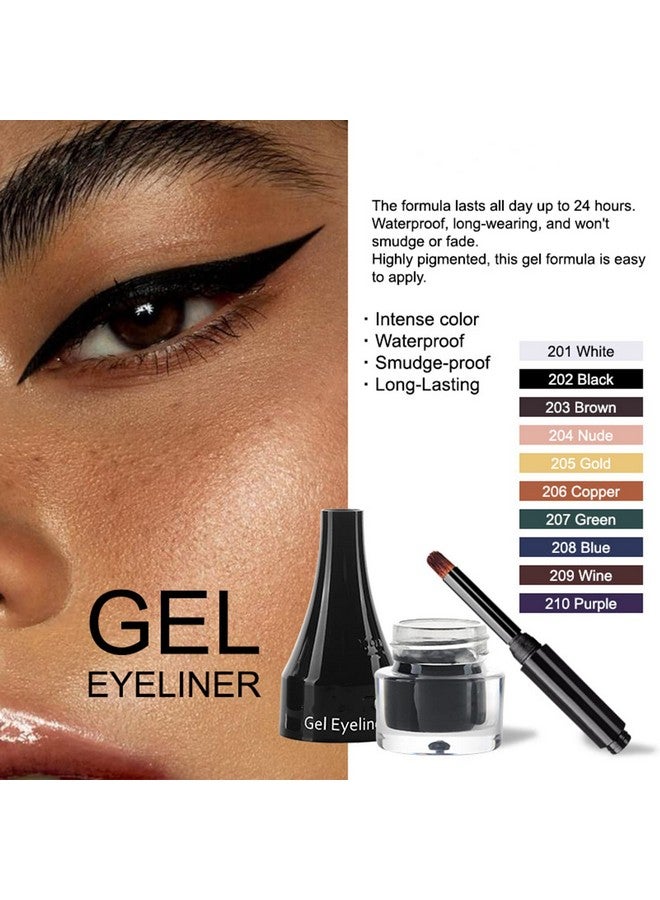 MAEPEOR Gel Eyeliner 10 Colors Smooth Cream Matte Eyeliner Gel Longlasting Waterproof and Smudgeproof High Pigment Eyeliner with Brush (07 Green) - Image 2