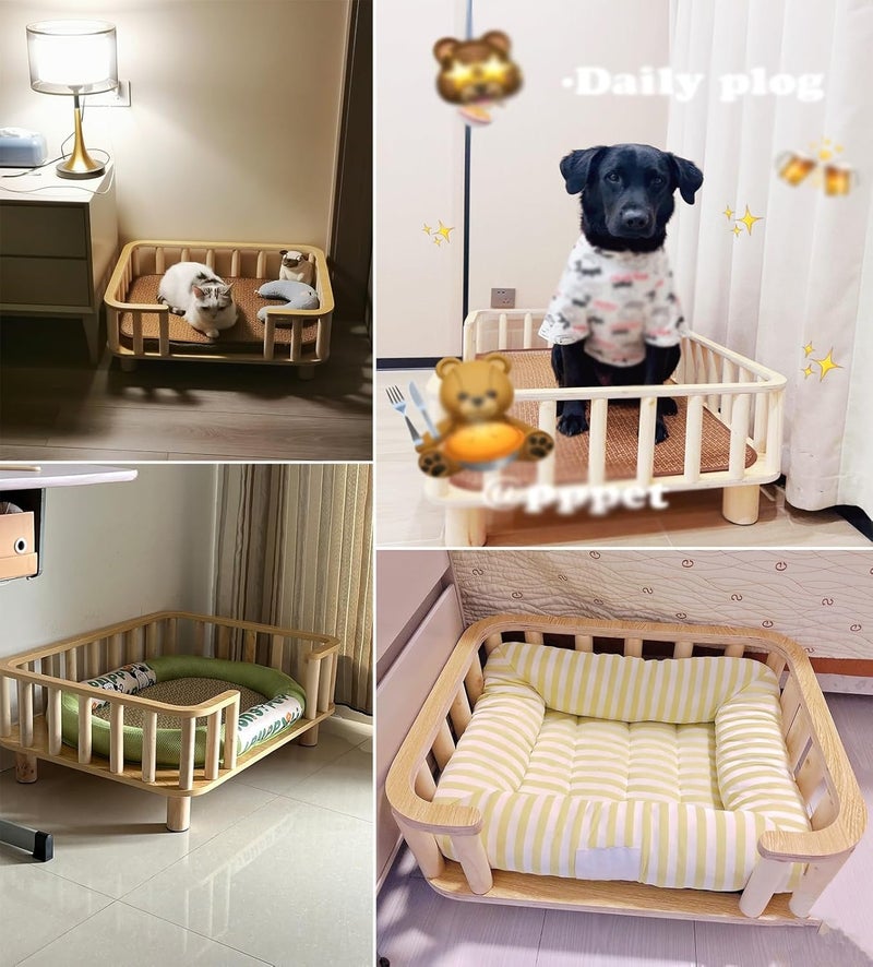 Dog Bed Elevated Dog Kennel with Railing & Mattress, Removable Wood Frame Pet Cot Bed Heavy Duty, Thickened Pet Furniture for Extra Large Breed (Color : Style 2, Size : XL) (Style 2 Med - Image 2