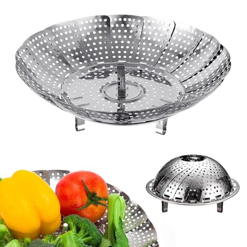 GaxQuly Stainless Steel Vegetable Fruit Steamer Punching Food Drain Bowl Basket, Steamer for Cooking Vegetables, Momos, Veggie, Fish, Seafood, Fruits, Fits Various Pot Sizes - Dishwasher Safe Fits Various Size Pot (Stainless Steel, Extra Large) - Image 1