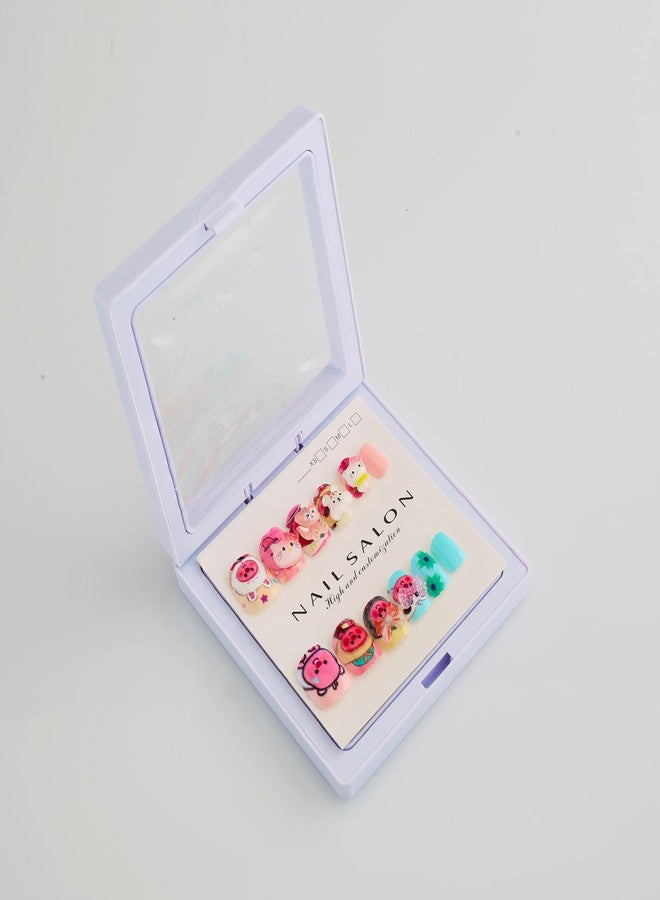 CherryBox Beautiful and Cute 3D Cartoons Nails Set of 12 pieces for Kids and Adults Cartoon Kawaii Resin Art Cartoon Design (Red Blue Pink and Cream Mix Colour) - Image 3