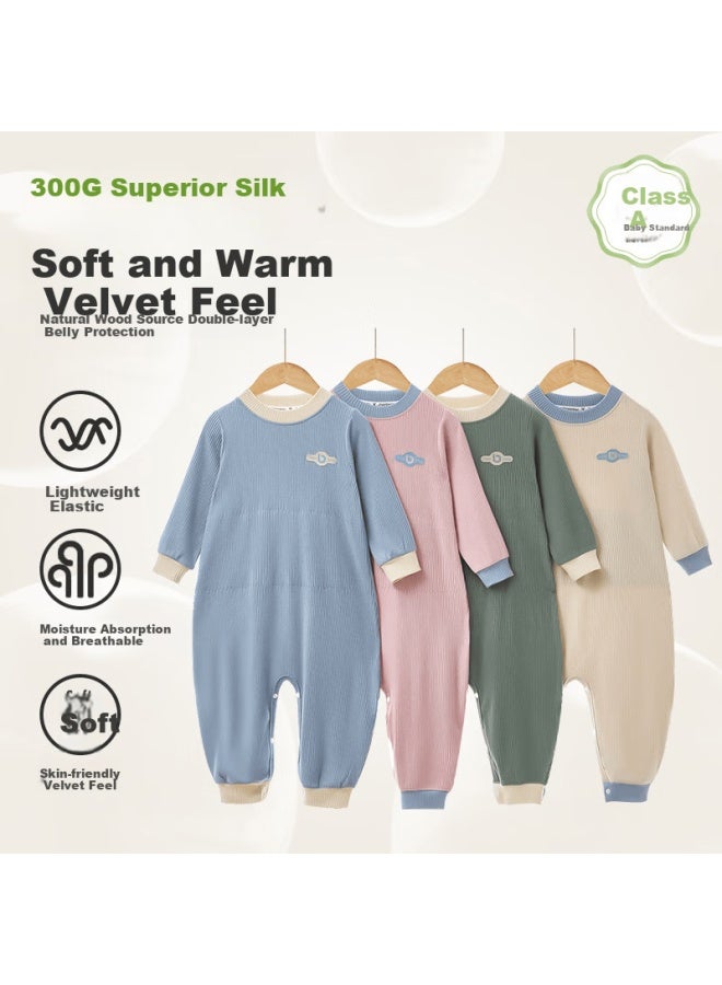 Shanbaomay Spring Children's One-piece Pajamas, Youkesi Double-layer Belly Protection, Boys And Girls Breathable Loungewear, Light Pink, 140cm - Image 1