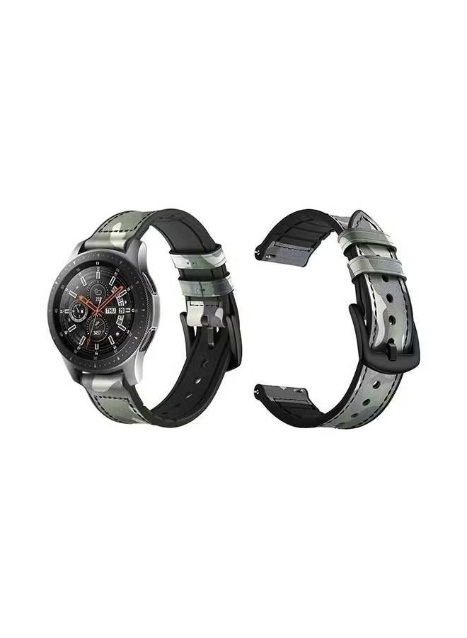 vesus Genuine Leather Replacement Band For Samsung Galaxy Watch Hybrid Camouflage Green