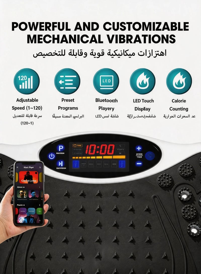 Jourvent Vibration Plate Exercise Machine, Full-Body Slimming & Fat Burning Platform, 150kg Load Bearing – Bluetooth Music, Remote Control & 2 Resistance Bands - Image 4