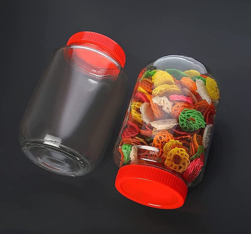 Brezzycloud Piraml Glass Round Shape Transparent Glass Jars & Containers for Kitchen Pantry, Snacks,Dry Fruits, Coffee Beans Storage with Red Color Plastic Lid (Set Of 2) (3000ml Round Red Cap) - Image 3