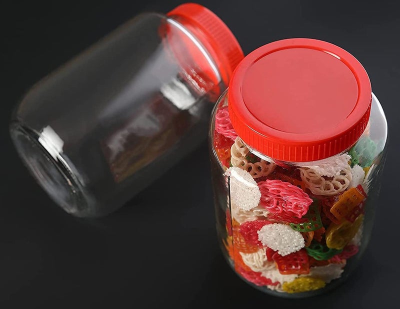 Brezzycloud Piraml Glass Round Shape Transparent Glass Jars & Containers for Kitchen Pantry, Snacks,Dry Fruits, Coffee Beans Storage with Red Color Plastic Lid (Set Of 2) (3000ml Round Red Cap) - Image 5