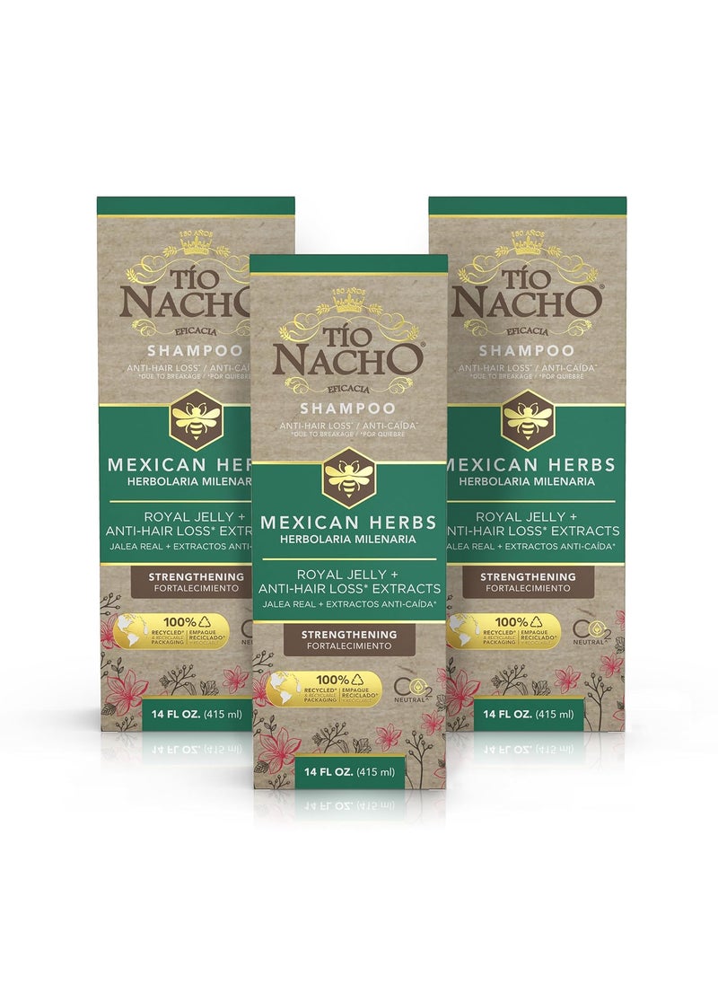 Tio Nacho Tio Nacho Mexican Herbs Shampoo Strengthening Hair Care with Royal Jelly Ginseng Wheat and Jojoba Oil Honey Scented 14 Fl Oz Pack of 3 