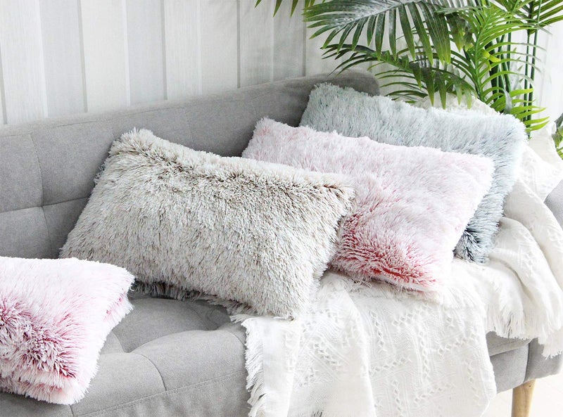 Uhomy 2 Packs Fluffy Accent Pillows Cover 18"x18", Soft Brown Ombre Artificial Fur Throw Pillow Case, Modern Luxury Decorative Square Cushion Cover for farmhouse home decor for Sofa/Bed/Chair, 45x45cm - Image 4