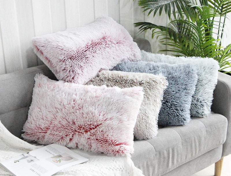 Uhomy 2 Packs Fluffy Accent Pillows Cover 18"x18", Soft Brown Ombre Artificial Fur Throw Pillow Case, Modern Luxury Decorative Square Cushion Cover for farmhouse home decor for Sofa/Bed/Chair, 45x45cm - Image 5