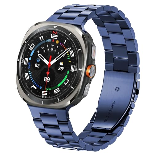 DEALELE Starp Compatible with Samsung Galaxy Watch Ultra 47mm 20252024 No Gap Stainless Steel Metal Replacement Bands for Galaxy Watch Ultra 27 Ultra 47mm Women Men Blue - Image 1