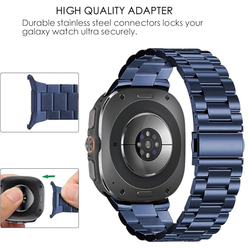 DEALELE Starp Compatible with Samsung Galaxy Watch Ultra 47mm 20252024 No Gap Stainless Steel Metal Replacement Bands for Galaxy Watch Ultra 27 Ultra 47mm Women Men Blue - Image 3