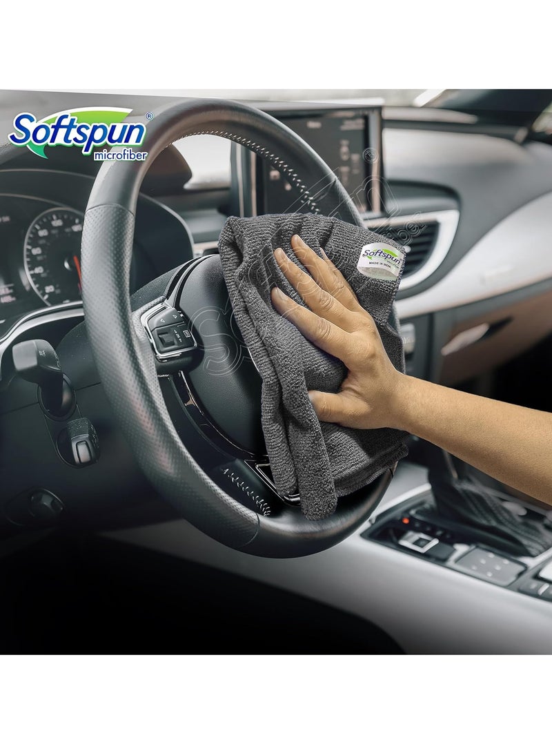 SOFTSPUN Microfiber Cloth - 4 pcs - 40x40 cms - 340 GSM Grey! Thick Lint & Streak-Free Multipurpose Cloths - Automotive Microfibre Towels for Car Bike Cleaning Polishing Washing & Detailing. - Image 3