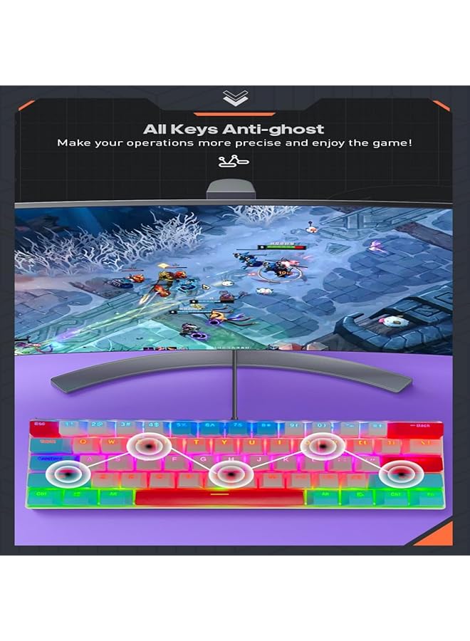 لوحة مفاتيح ألعاب RGB مكونة من 61 مفتاحًا، سلكية صغيرة مقاومة للماء بنسبة 60%، مع لوحة مفاتيح مضادة للظلال، وثلاثة أغطية مفاتيح ملونة مع مفتاح أحمر للاعبي الألعاب (أبيض، أزرق، أحمر) - Image 3