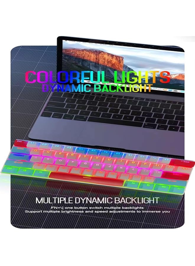 لوحة مفاتيح ألعاب RGB مكونة من 61 مفتاحًا، سلكية صغيرة مقاومة للماء بنسبة 60%، مع لوحة مفاتيح مضادة للظلال، وثلاثة أغطية مفاتيح ملونة مع مفتاح أحمر للاعبي الألعاب (أبيض، أزرق، أحمر) - Image 2