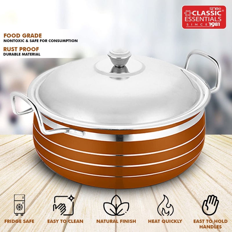 Classic Essentials Stainless Steel Copper Coloured Cooking and Serving Handi Set of 5 Pieces with 5 Steel Lid|Serving Handi Set|Biryani Handi Set|Handi Set for Kitchen - Image 5