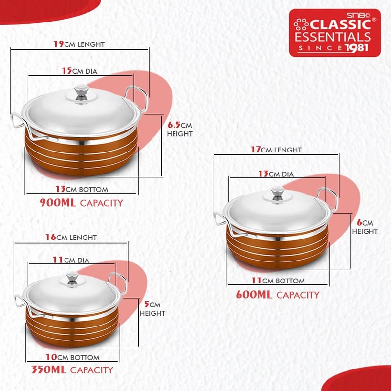 Classic Essentials Stainless Steel Copper Coloured Cooking and Serving Handi Set of 5 Pieces with 5 Steel Lid|Serving Handi Set|Biryani Handi Set|Handi Set for Kitchen - Image 4