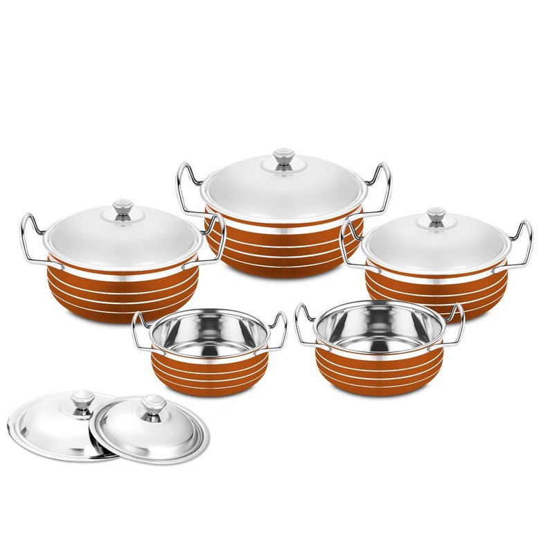 Classic Essentials Stainless Steel Copper Coloured Cooking and Serving Handi Set of 5 Pieces with 5 Steel Lid|Serving Handi Set|Biryani Handi Set|Handi Set for Kitchen - Image 2