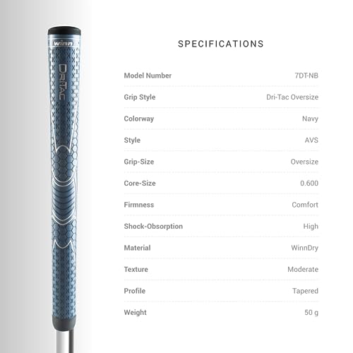 WINN DRI-TAC OVERSIZE Golf Grip, Non-Slip & Cushioned, Ultimate Comfort & Moisture-Wicking, Tackiness and Shock Absorption, Maximum Shock Absorption for Hand Fatigue Sufferers, AVS Tech, Lighter Grip Pressure, All-Weather Playability, Premium Polymer - Image 3