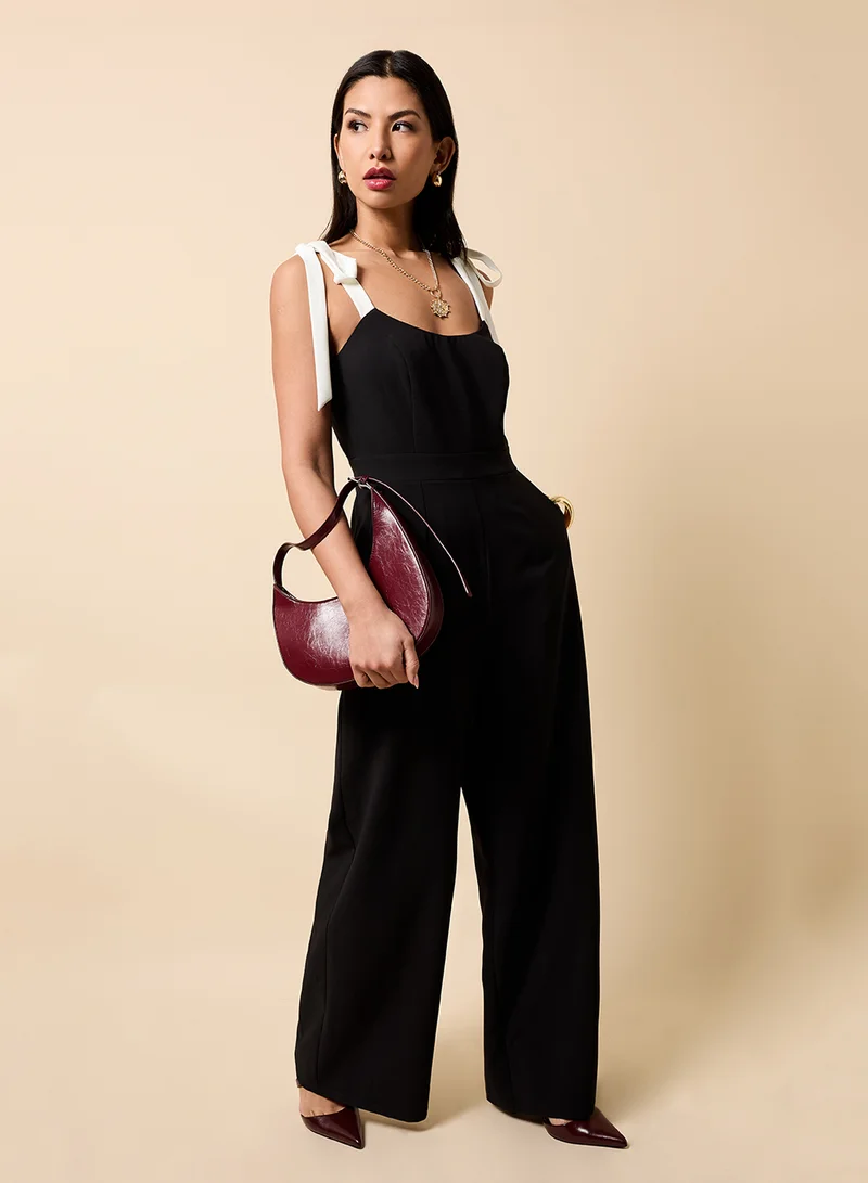 ليتل مسترس Contrast Shoulder Bow Detail Jumpsuit
