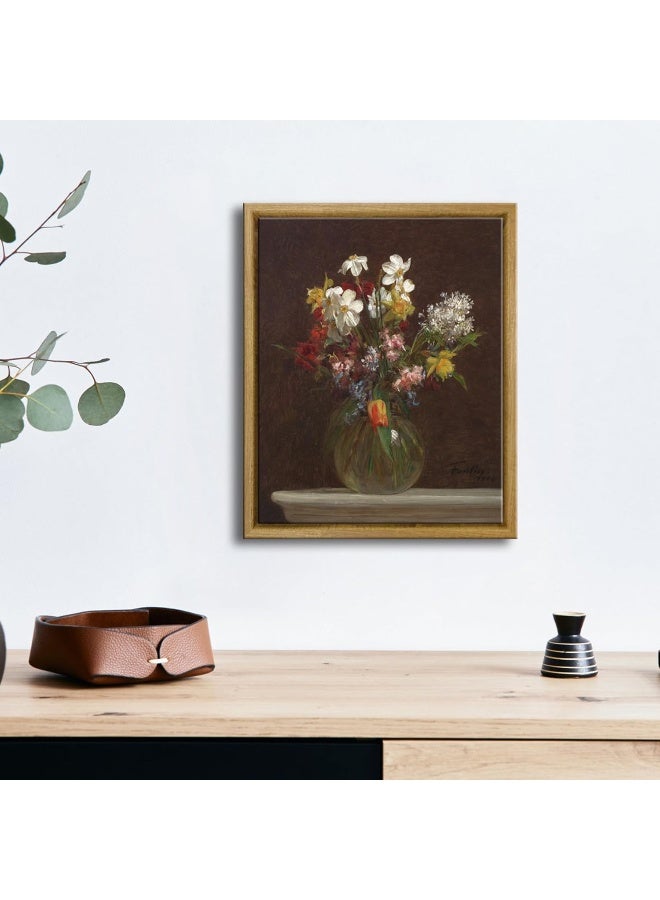 Pyradecor Vintage Canvas Wall Art Retro Natural Wood Framed Home Decor Flowers in Vase Canvas Prints Classical Floral Painting Artwork for Living Room Bedroom Office Decorations - Image 2