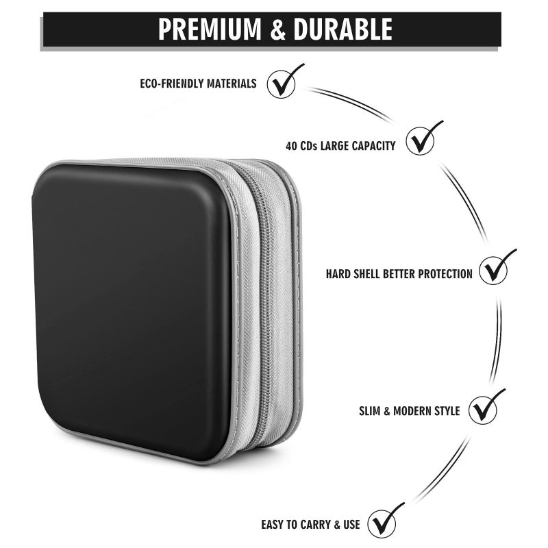 Bivisen CD Case, DVDS Wallet Holder, CD/DVD Case Wallet 40 Discs Heavy Duty Bag Binder Storage Booklet Album (Black) - Image 3