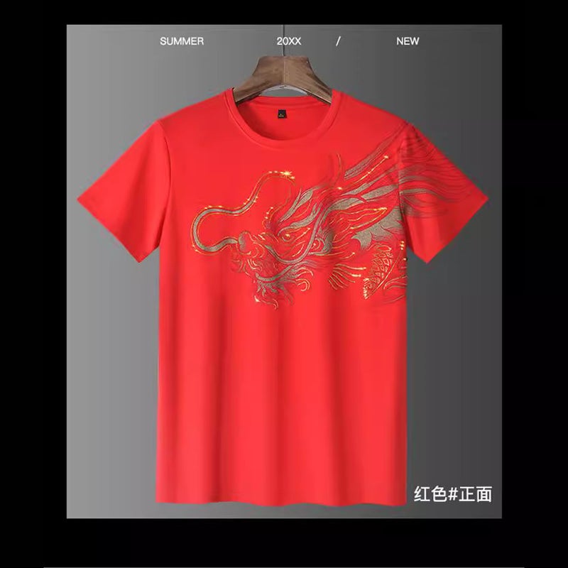 Rhinestone Short Sleeve Men'S Fashion Brand Trendy Chinese Dragon Spirit Guy Inner Wear Plus Size Tencel Roman T-Shirt Men'S Summer Wear - Image 4