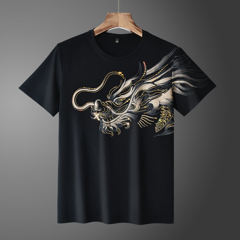 Rhinestone Short Sleeve Men'S Fashion Brand Trendy Chinese Dragon Spirit Guy Inner Wear Plus Size Tencel Roman T-Shirt Men'S Summer Wear - Image 3