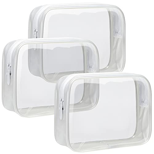 F-color Clear Toiletry Bag - 3 Pack TSA Approved Toiletry Bag Clear Makeup Bag, Travel Cosmetic Bag for Women, Carry on Airport Airline Compliant Bag, White(for age 12 or above) - Image 1