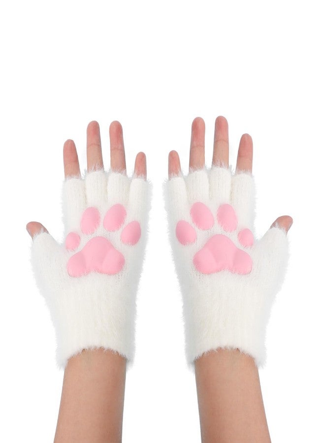 MioCloth Plush Warm Cat Paw Gloves, Cute Pink 3D Cat Paw Pads Gloves Fingerless Winter Cold Weather Mittens for Women Girls - Image 4