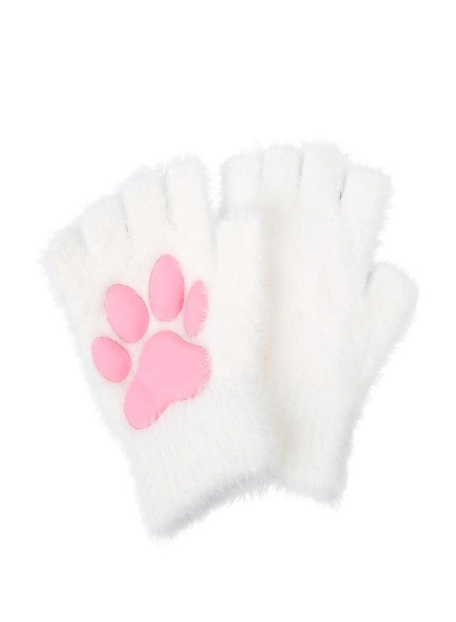 MioCloth Plush Warm Cat Paw Gloves, Cute Pink 3D Cat Paw Pads Gloves Fingerless Winter Cold Weather Mittens for Women Girls - Image 1