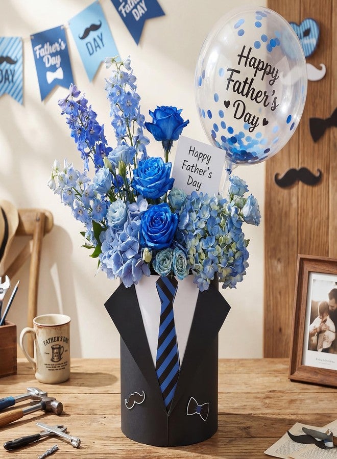 Qunclay Father's Day Flower Box with Floral Foam Block Father's Day Round Tuxedo Gift Box Supplies for Men Birthday Wedding Bachelorette Bridal Shower Party Favor - Image 1