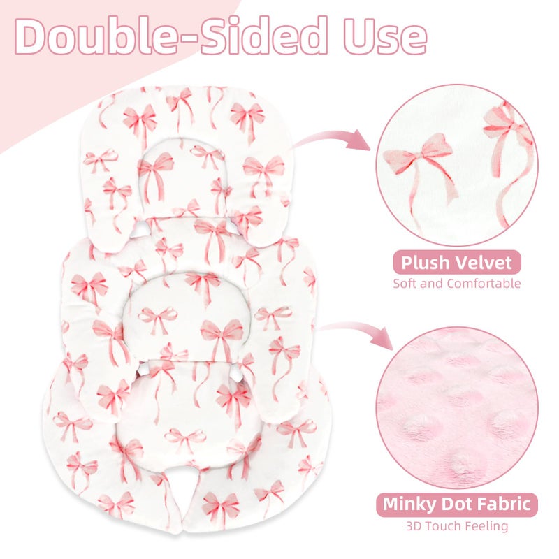 DAYEEBALL Infant Car Seat Insert Cushion, Baby Car Seat Head Body Support for Girls & Boys, Reversible Newborn Car Seat Insert with 2 Extra Strap Paddings, Premature Car Seat Cushion, Pink Bow - Image 5