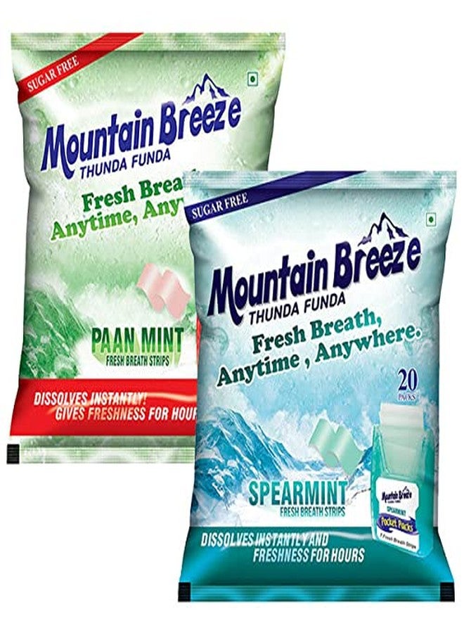 Mountain Breeze Oral Hygiene Mouth Freshener Sugar Free Paanmint (7 Strips per Cassatte and Spearmint(18 Strips per Cassatte Flavoured Breath Strips -Pack of 2(32 Cassette. - Image 1