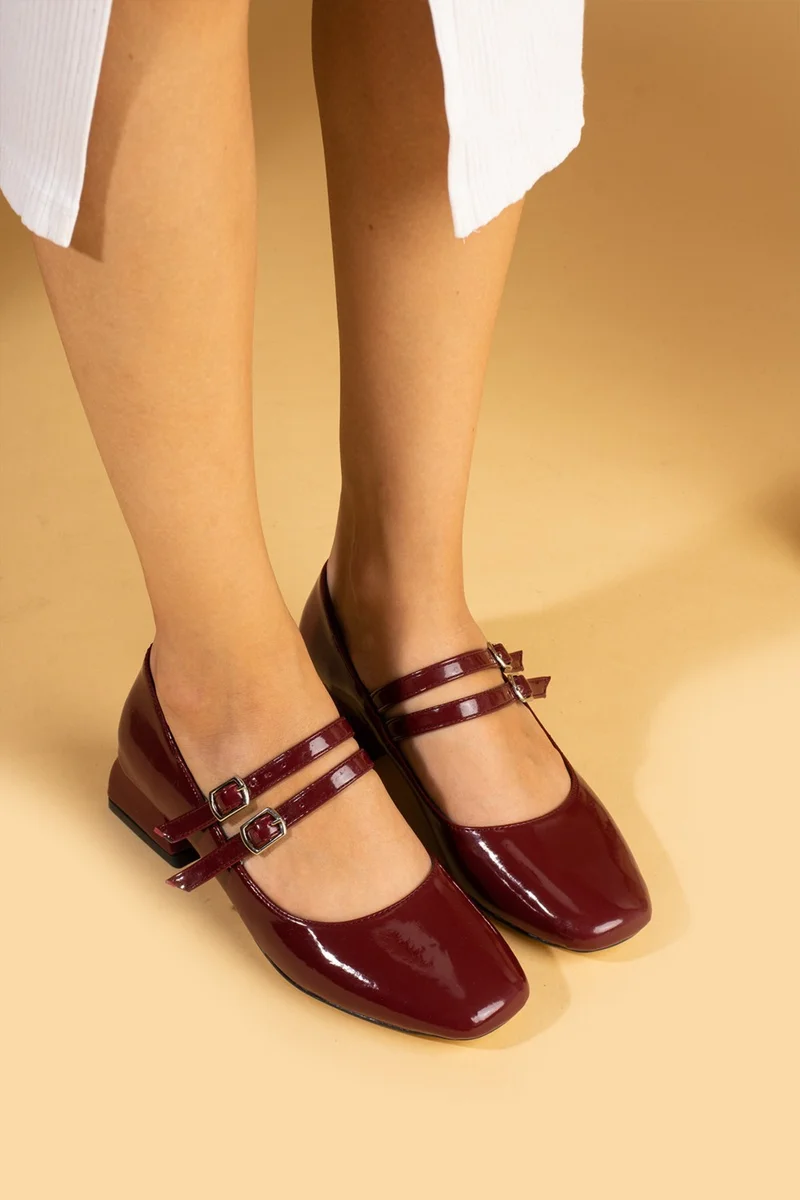 Pembe Potin Pink Bootin Thick Heeled Blunt Toe Double Strap Women's Heeled Shoes 001-266-24RUGAN