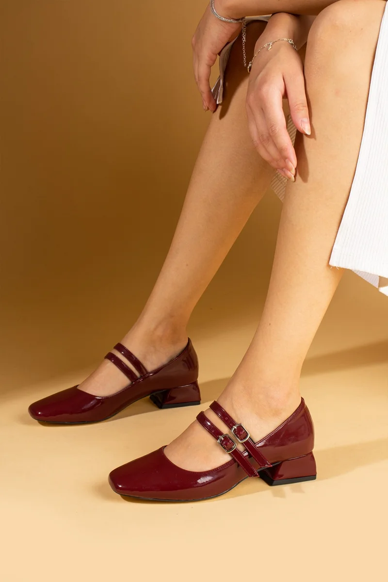 Pembe Potin Pink Bootin Thick Heeled Blunt Toe Double Strap Women's Heeled Shoes 001-266-24RUGAN