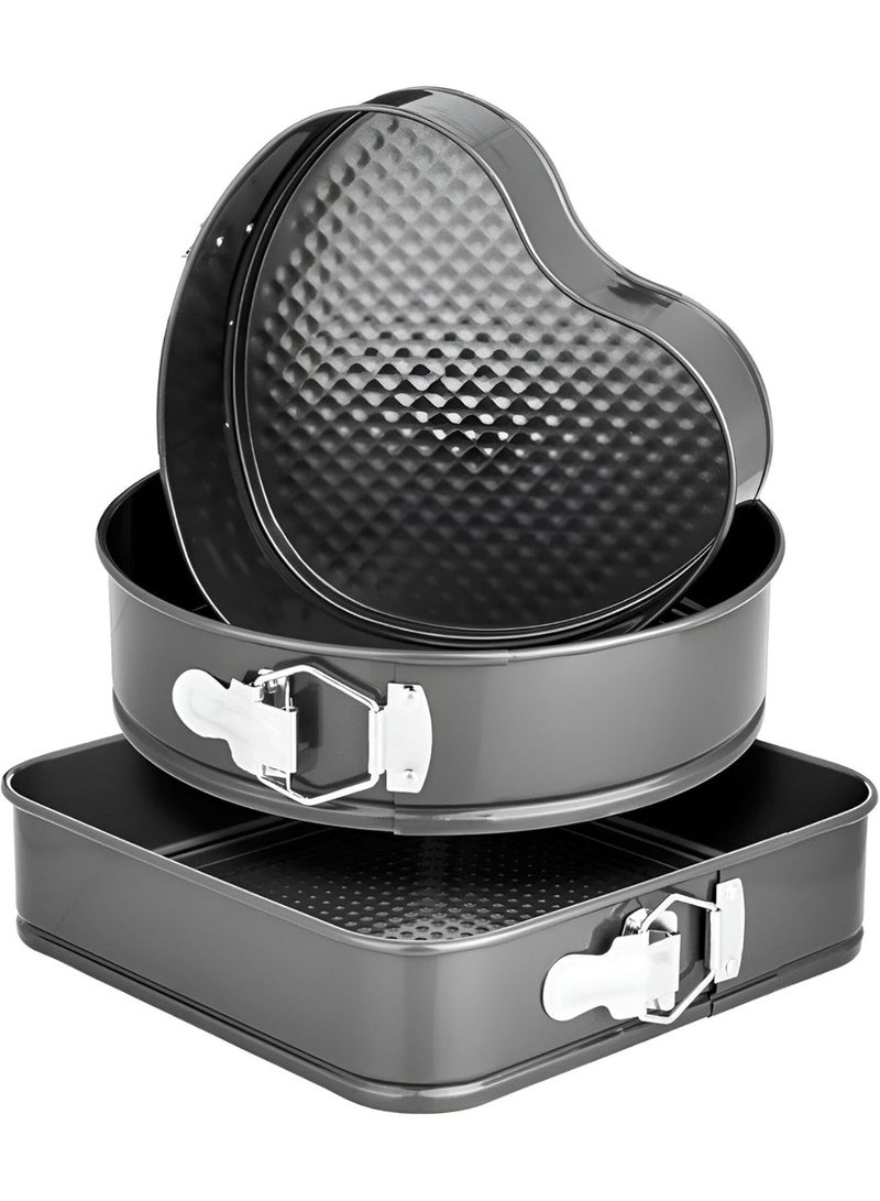 3-in-1 Cake Pan Set (Heart, Circle, Square) with Non-Stick Coating and Removable Base – Premium Metal Baking Pans, Easy to Clean, for Easily and Elegantly Preparing Professional Cheesecakes and Cakes - Image 5