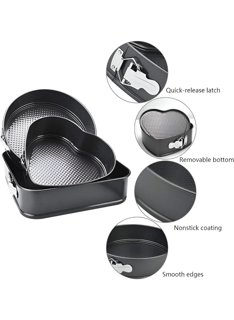 3-in-1 Cake Pan Set (Heart, Circle, Square) with Non-Stick Coating and Removable Base – Premium Metal Baking Pans, Easy to Clean, for Easily and Elegantly Preparing Professional Cheesecakes and Cakes - Image 4